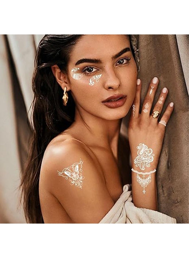 واي جيه مجموعة ملصقات تاتو حناء 10 أوراق (120 قطعة) لليدين، للحنة العرائسية، الزواج، حفل العزوبية، المهرجانات (تصاميم أنيقة من الزهور والدانتيل) - Image 3